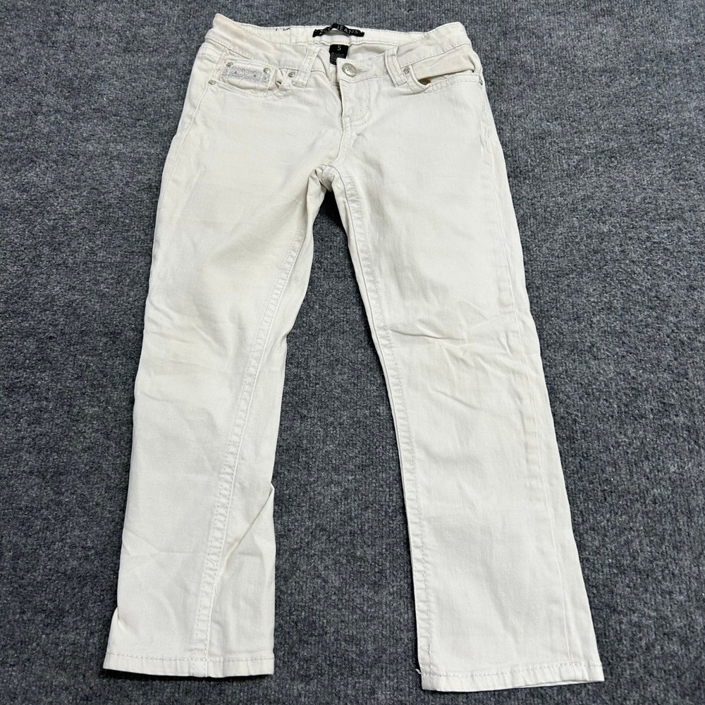 ZCO Jeans Denim Pants Womens Size 5 Off-White Skinny Rhinestone Cross Low Rise